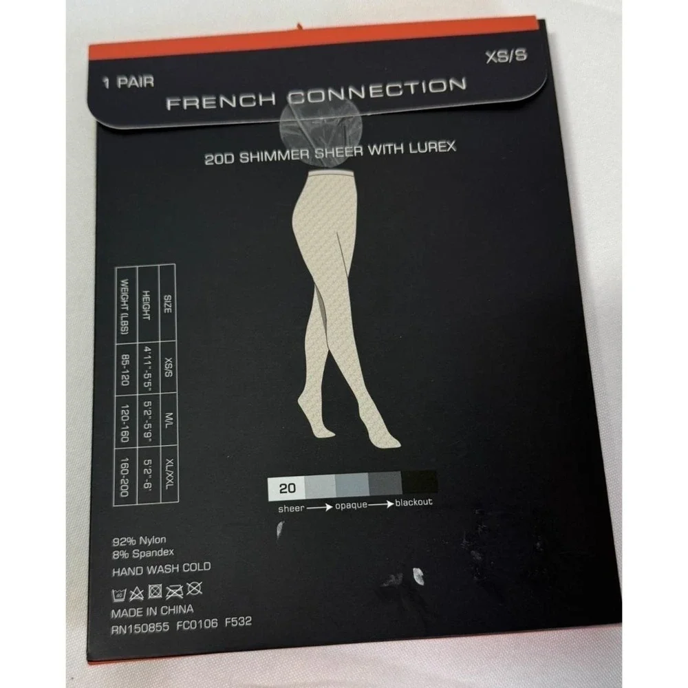 French Connection Womens Shimmer Sheer with Lurex Pantyhose Size XS/S NEW